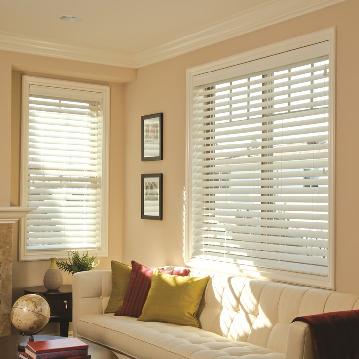Economy Cordless 2 1/2 Inch Faux Wood Blinds in the color White
