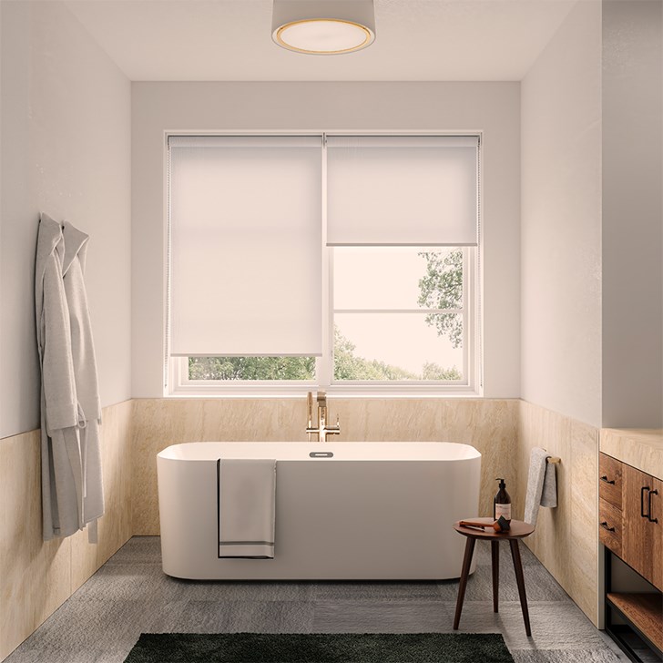 Color: Rainier Shadow; Opacity: Light Filtering; Headrail: 2 on 1; Lift: Continuous Cord Loop; Bottom Rail: Square Hem Bar