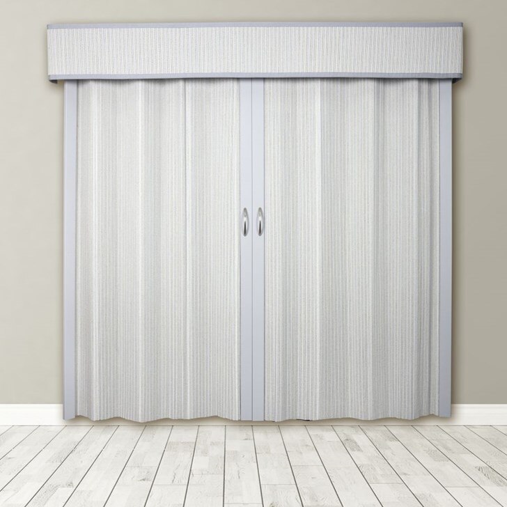 Woven Wood Bi-Fold Door shown in Monaco White PS603A with Center Stack