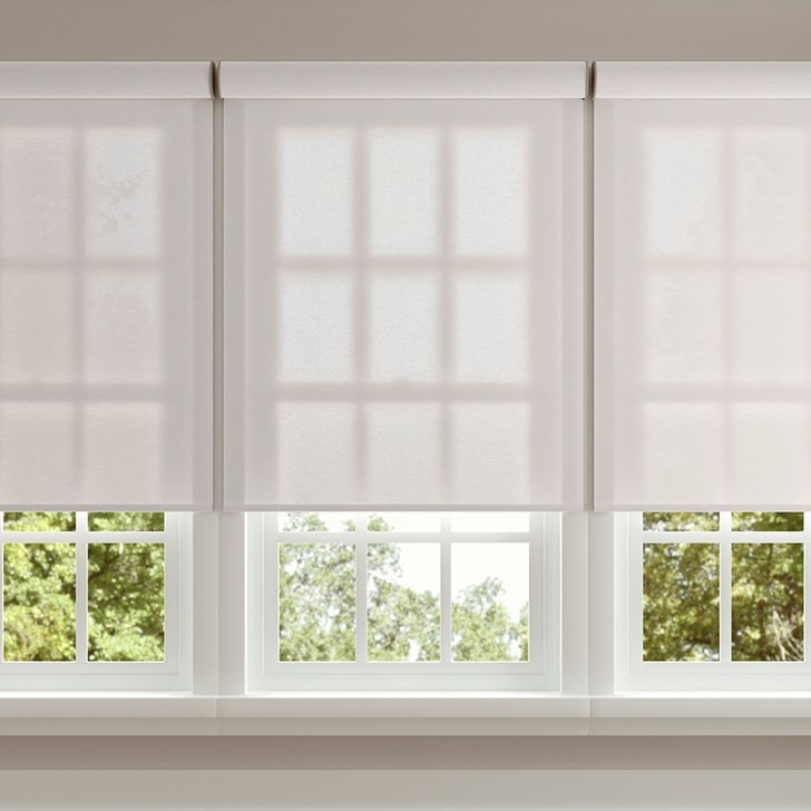 The Light Filtering Roller Shades in the Brook White Sand color with the Large Cassette.