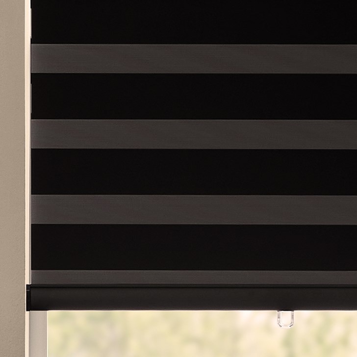 Color: Charron Black CHR05; Lift: Cordless; Headrail: Metal Square Cassette in the Black color; Bottom Rail: Rounded Bottom Bar with Pull Tab