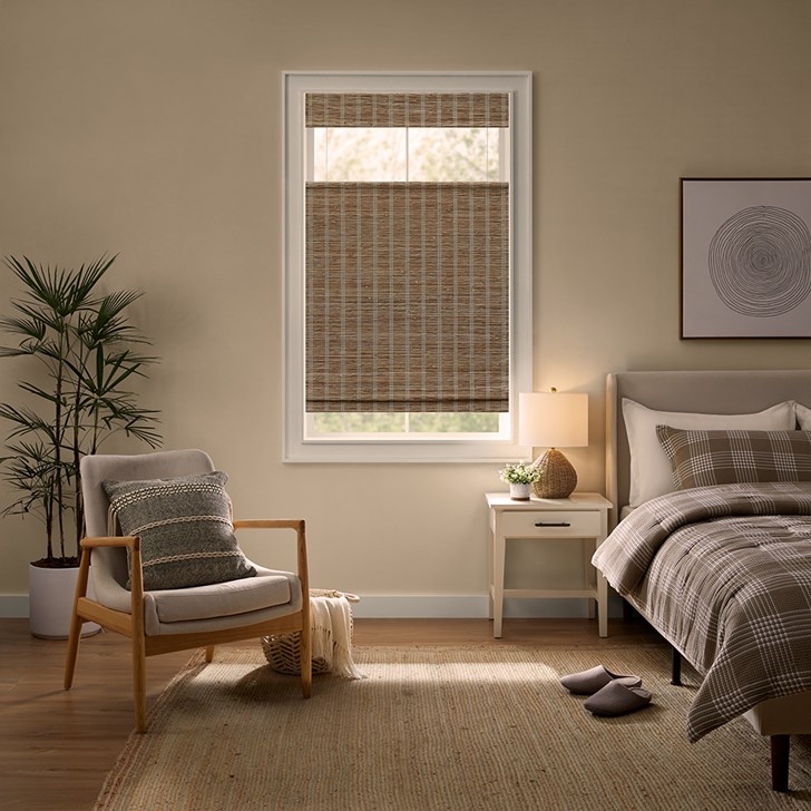 Color: Dallas Caramel EX3208; Lift: Top Down Bottom Up; Light Control: Blackout Liner; Headrail: Decorative Valance