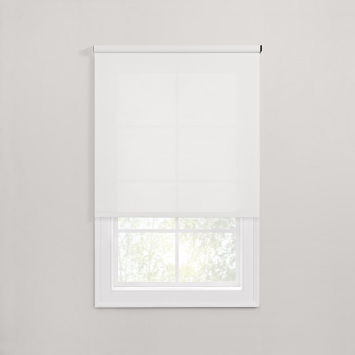 Motorized Solar Shades in the Monaco Ice color.