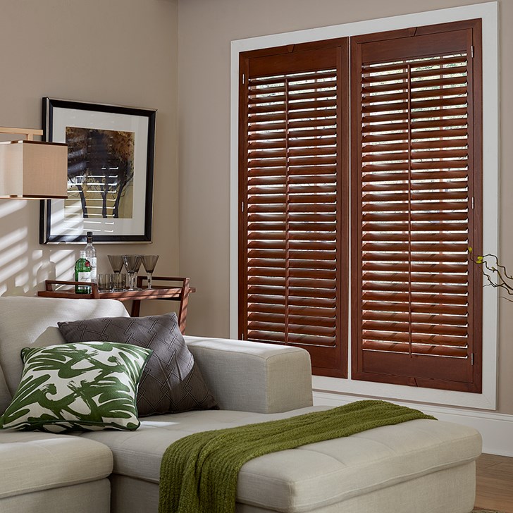 Blinds.com Simplicity Wood Shutters in color Pecan