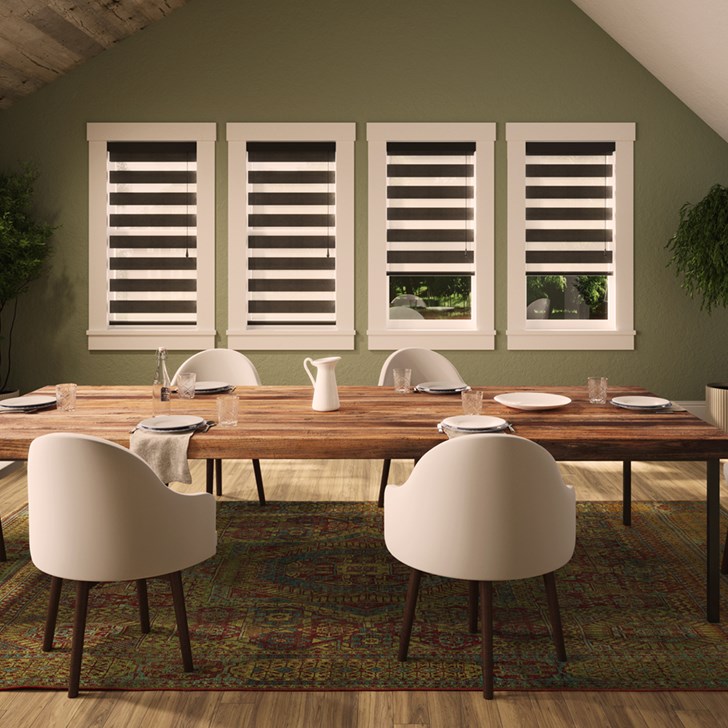 Color: Charron Black; Lift: Black Motorized Wand; Bottom Rail: Standard