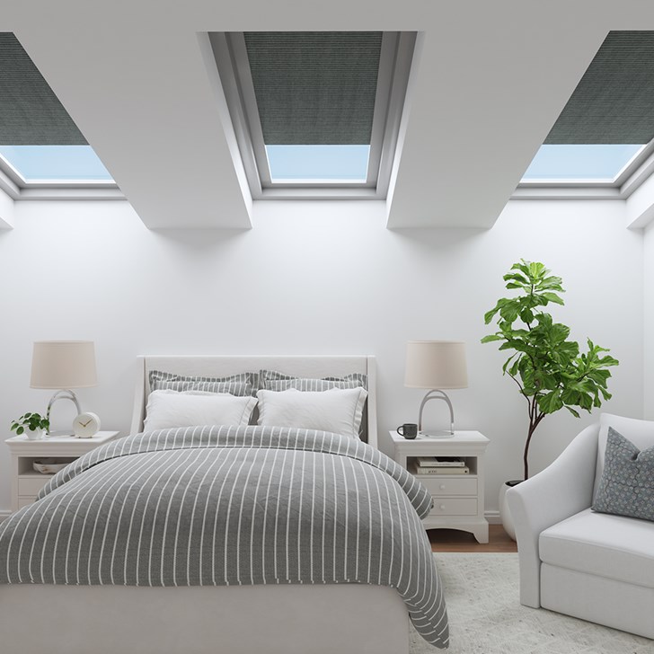 Light Filtering Cellular Skylight Shades in the Onyx color.
