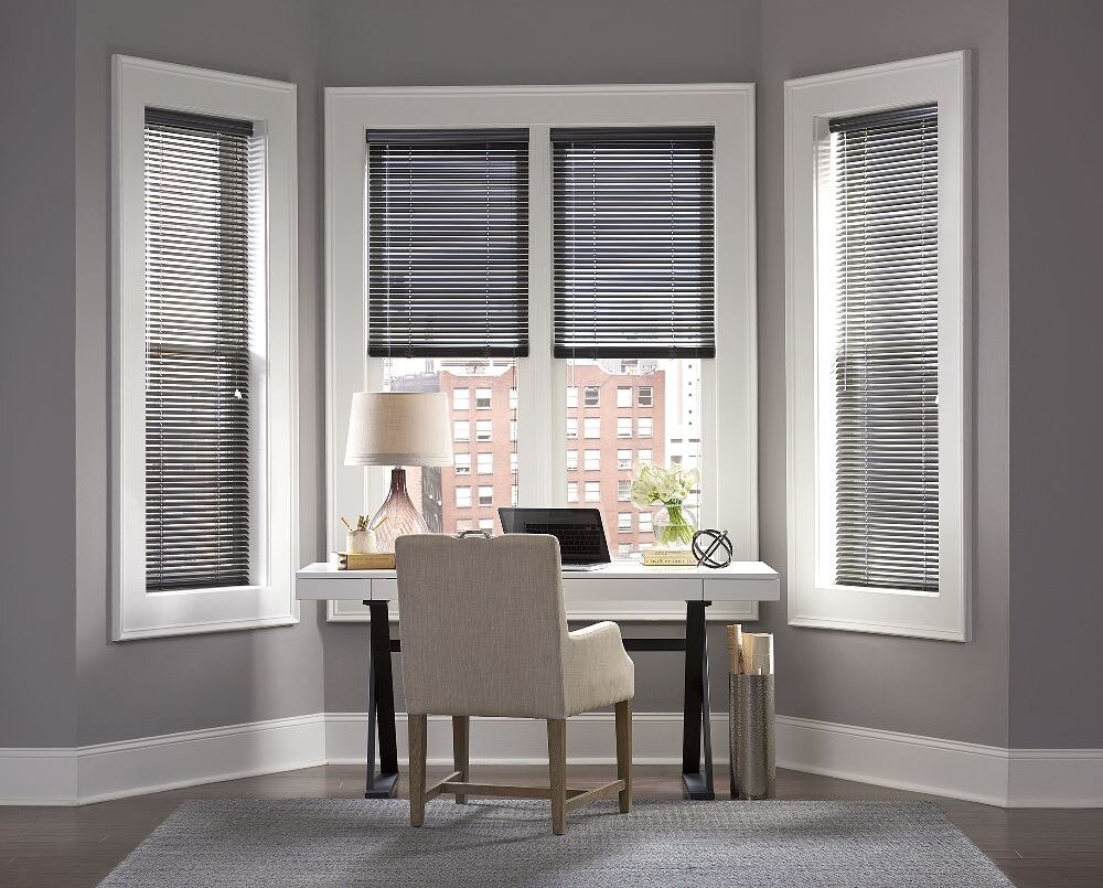 CORDLESS CHARCOAL Aluminum 1 Inch Mini Blind Choose Your Size Child Safe 
