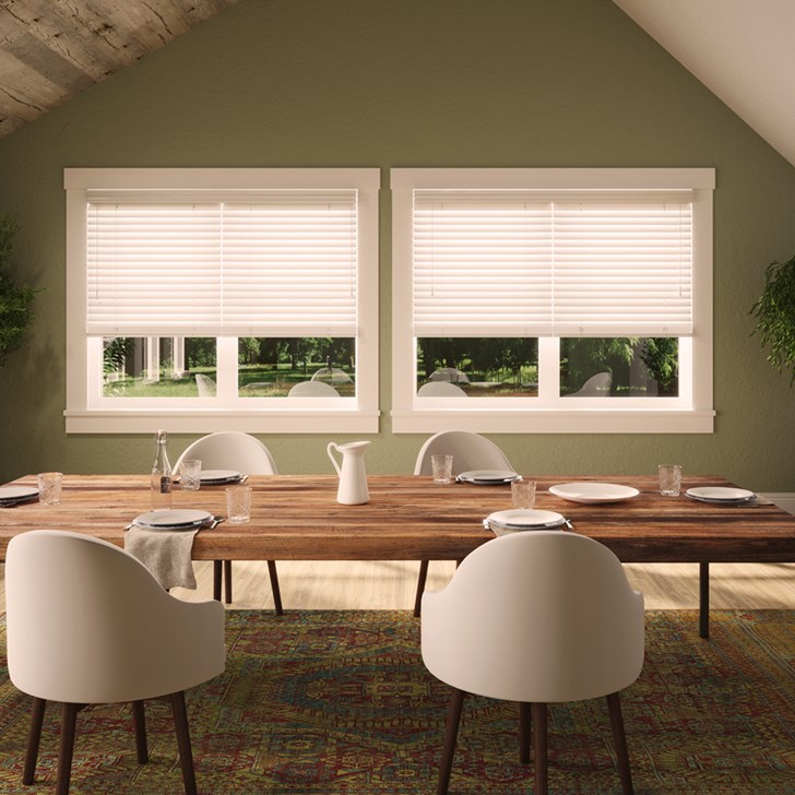 Color: Embossed White; Lift: Cordless; Headrail: 2on1; Tilt: Wand