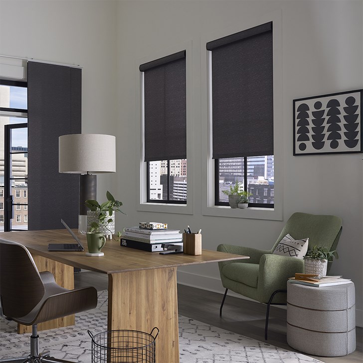 Color: Toulouse Charcoal; Bottom Rail: Heat Sealed; Headrail: Cassette Valance
