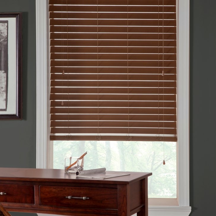 Economy Cordless 2 1/2 Inch Faux Wood Blinds in the color Espresso