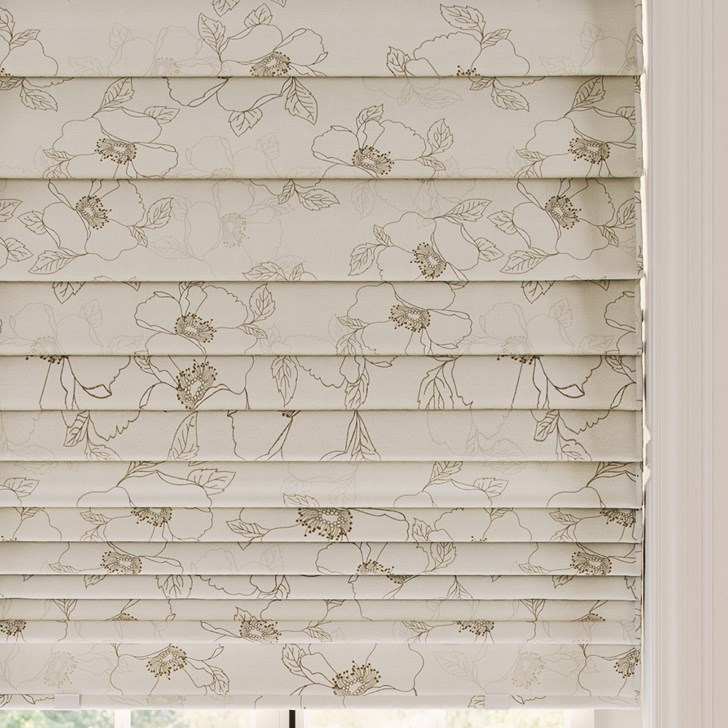 Color: Oleander Blossom; Style: Hobbled Fold; Liner: Blackout White; Headrail: 6 Inch Fabric Valance