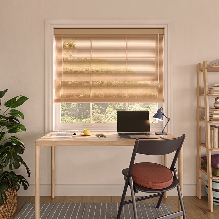 Color: Sand B25302; Lift: Cordless; Headrail: No Drill