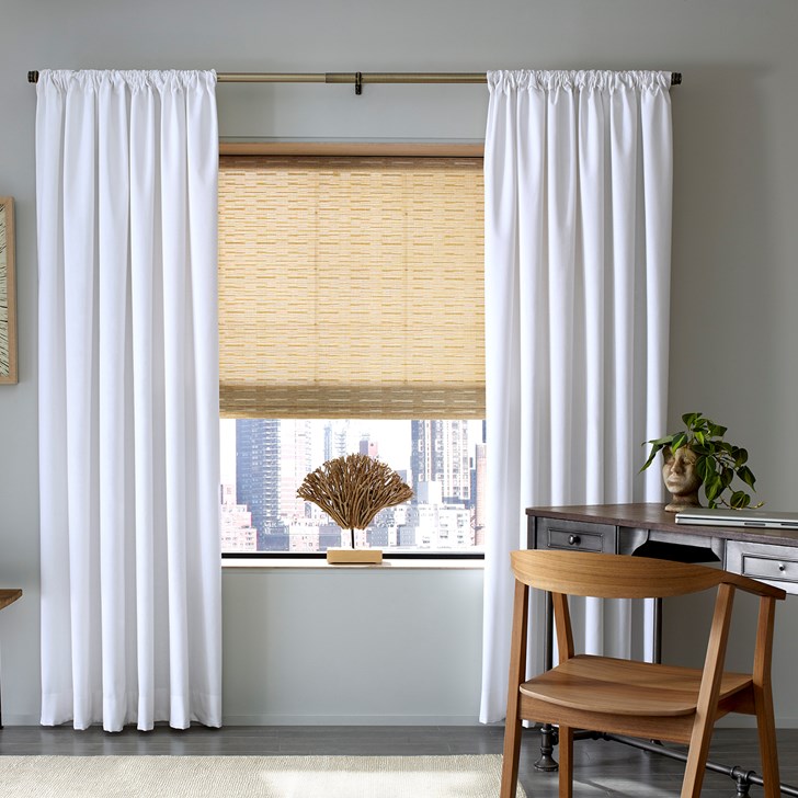 Drape Color: Wilmington Bright White; Woven Wood Shade Color: Sanibel Natural