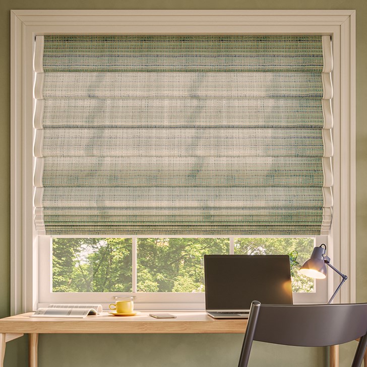 Color: Mercado Lagoon; Style: Hobbled Fold; Edge Binding: Magnolia