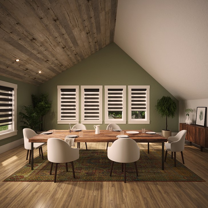 Color: Charron Black; Lift: Black Motorized Wand; Bottom Rail: Standard